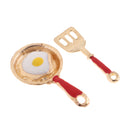 2 Pieces Miniature Frying Egg Pan Fork Set for 1/12 Dolls House Kitchen Cookware Accessories Kids Kitchen Play Toy Red