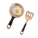 2 Pieces Miniature Frying Egg Pan Fork Set for 1/12 Dolls House Kitchen Cookware Accessories Kids Kitchen Play Toy Black