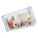 DIY Wooden Miniature Dollhouse Kits with LED Light, Dust Cover and Accessory