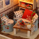 DIY Assembly Miniature Dollhouse Kit with Furniture, LED Light, Dust Cover