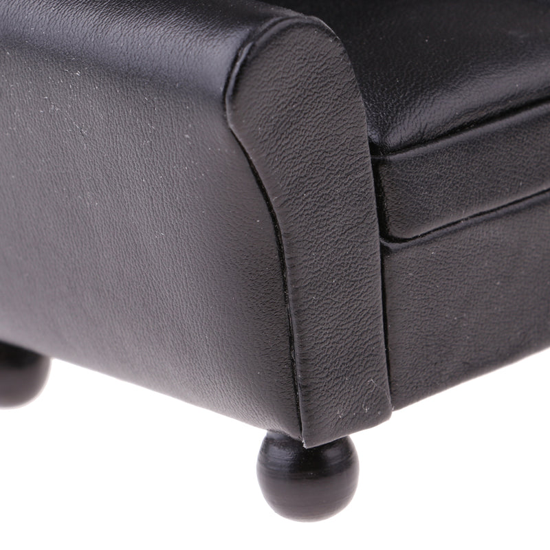 1/12 Scale Miniature Three-People Sofa Leather Couch Dolls House Drawing Room Furniture Kids Pretend Play Toy Black