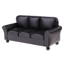 1/12 Scale Miniature Three-People Sofa Leather Couch Dolls House Drawing Room Furniture Kids Pretend Play Toy Black