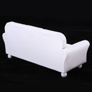European Style 12th Leather Couch Three-People Sofa Dollhouse Living Room Furniture Home Model Display Ornaments White