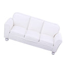 European Style 12th Leather Couch Three-People Sofa Dollhouse Living Room Furniture Home Model Display Ornaments White