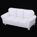 European Style 12th Leather Couch Three-People Sofa Dollhouse Living Room Furniture Home Model Display Ornaments White