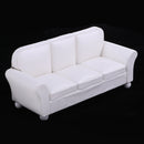 European Style 12th Leather Couch Three-People Sofa Dollhouse Living Room Furniture Home Model Display Ornaments White