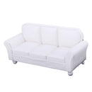 European Style 12th Leather Couch Three-People Sofa Dollhouse Living Room Furniture Home Model Display Ornaments White