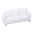 European Style 12th Leather Couch Three-People Sofa Dollhouse Living Room Furniture Home Model Display Ornaments White
