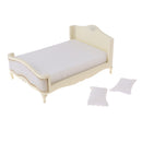 1/12 Miniature Wood Double Bed Mattress Pillow Set Dolls House Bedroom Furniture Kids Pretend Play Toy