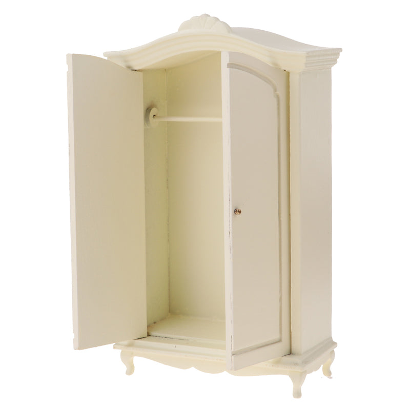 1/12 Miniature Wood Wardrobe Double Door Closet Dolls House Bedroom Furniture Kids Pretend Play Toy