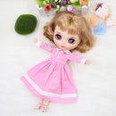 1/6 Fashion Doll Long Shirtwaist Dress Skirt & White Stocking for 12inch Blythe Doll Pink