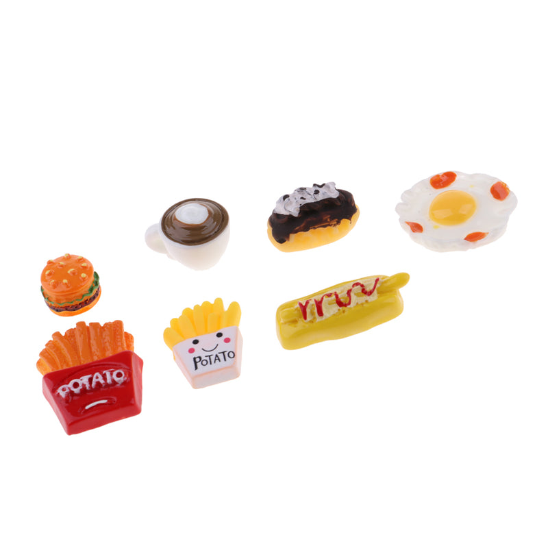 1/12 Dollhouse Dining Room Accessory Breakfast Models Mini French Fries And Coffee 7 Piece Children Toy
