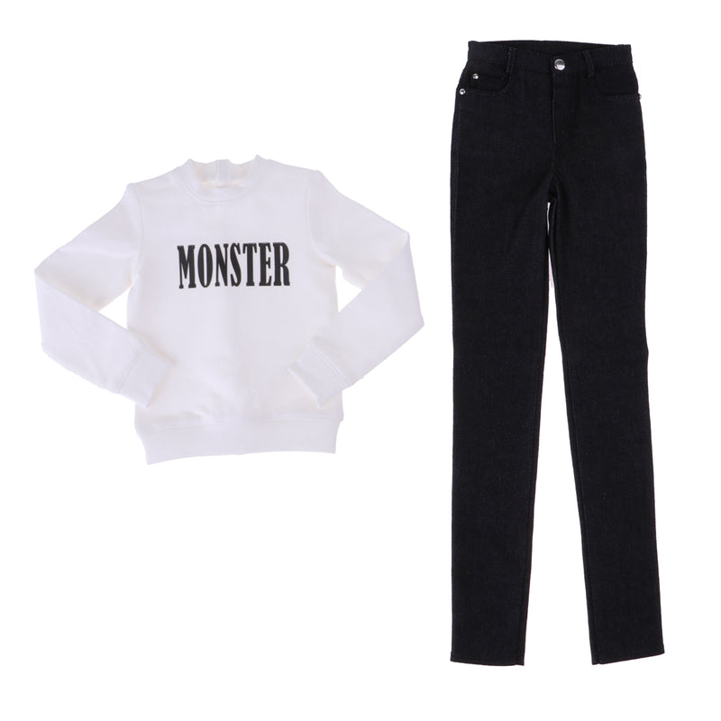 1/3 BJD Long Sleeved Pullover Black Jeans Set Clothing for Normal 70cm Uncle Size Doll