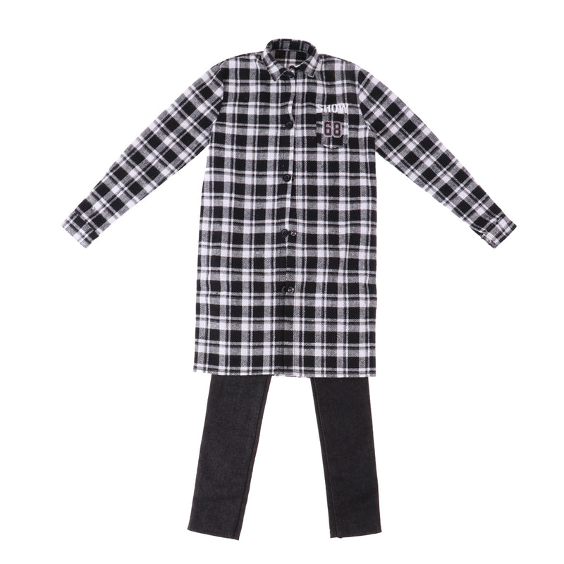 1/3 BJD Plaid Overcoat Vest Jeans 3 Pieces Set Outfits for Normal 70cm Uncle Doll