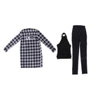 1/3 BJD Plaid Overcoat Vest Jeans 3 Pieces Set Outfits for Normal 70cm Uncle Doll
