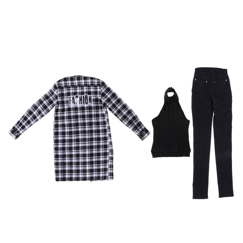 1/3 BJD Plaid Overcoat Vest Jeans 3 Pieces Set Outfits for Normal 70cm Uncle Doll