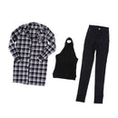 1/3 BJD Plaid Overcoat Vest Jeans 3 Pieces Set Outfits for Normal 70cm Uncle Doll