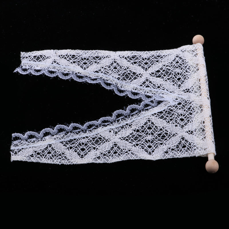 1/12 Dollhouse Miniature Triangular Lace Curtain with Wooden Rod Rail for Dolls Windows Accessory