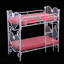 Dolls House Miniatures Bedroom Furniture Metal Bunk Bed with Plaid Mattress