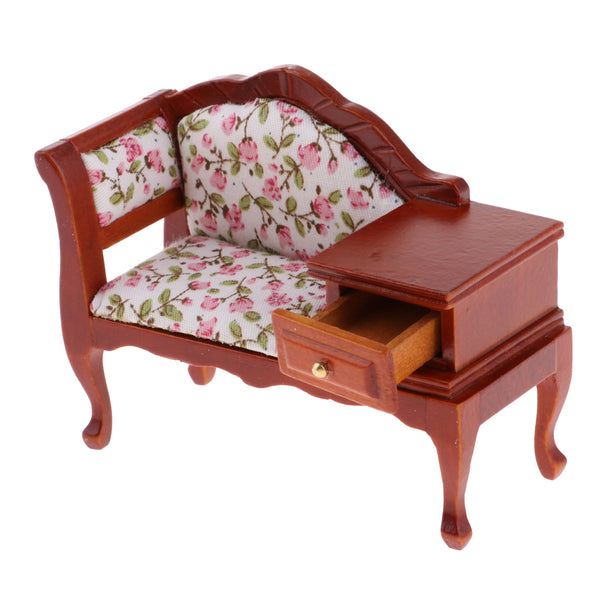 1/12 Dollhouse Miniature Furniture Vintage Wooden Chaise Lounge with Drawer