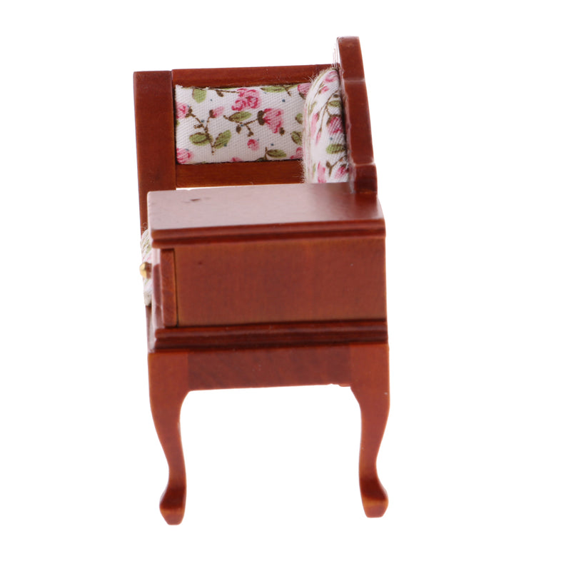 1/12 Dollhouse Miniature Furniture Vintage Wooden Chaise Lounge with Drawer