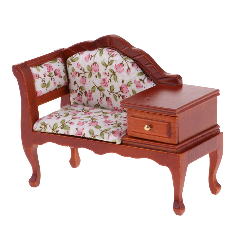 1/12 Dollhouse Miniature Furniture Vintage Wooden Chaise Lounge with Drawer