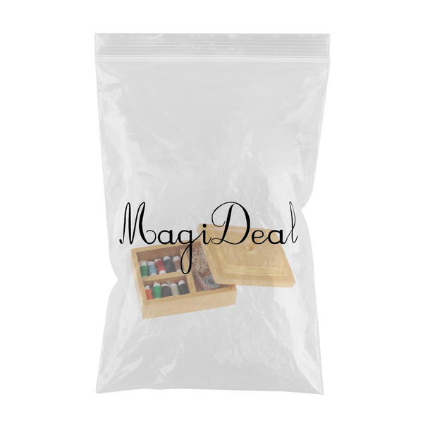 1/12 Scale Wooden Sewing Box Set Knitting Threaded Spool Dollhouse Miniature Decoration Kids Playset