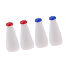 Dollhouse Miniature 4 Pieces Drinking Transparent Milk Bottles Set Blue & Red Cap for 1:12 scale