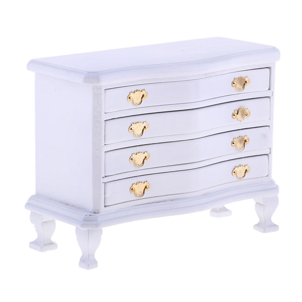 1/12 Dollhouse Miniature Furniture White Dresser 4-Drawer Cabinet Room Life Scenes Decoration Accessories