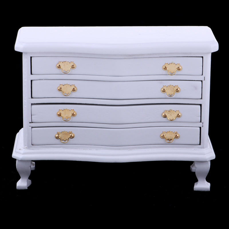 1/12 Dollhouse Miniature Furniture White Dresser 4-Drawer Cabinet Room Life Scenes Decoration Accessories