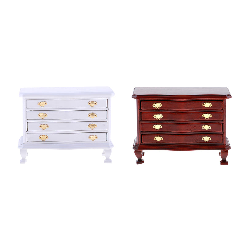1/12 Dollhouse Miniature Furniture White Dresser 4-Drawer Cabinet Room Life Scenes Decoration Accessories