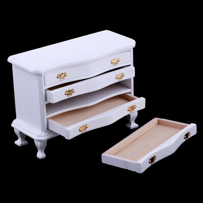 1/12 Dollhouse Miniature Furniture White Dresser 4-Drawer Cabinet Room Life Scenes Decoration Accessories