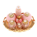 Dollhouse Miniature 1:12 Toy Bathroom Accessories Pink Perfume Bottles Set with Golden Tray