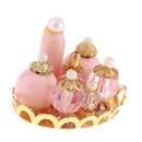 Dollhouse Miniature 1:12 Toy Bathroom Accessories Pink Perfume Bottles Set with Golden Tray
