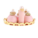 Dollhouse Miniature 1:12 Toy Bathroom Accessories Pink Perfume Bottles Set with Golden Tray