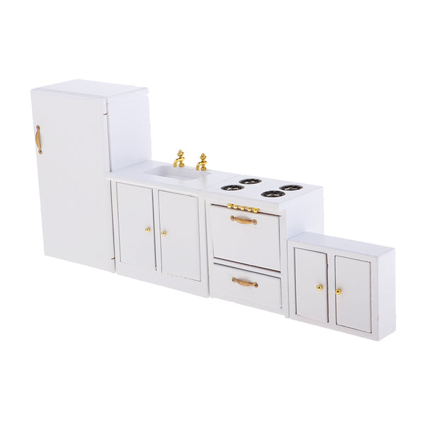 1/12 Scale Dollhouse Furniture Kitchen Kits Refrigerator Cooking Bench Decor