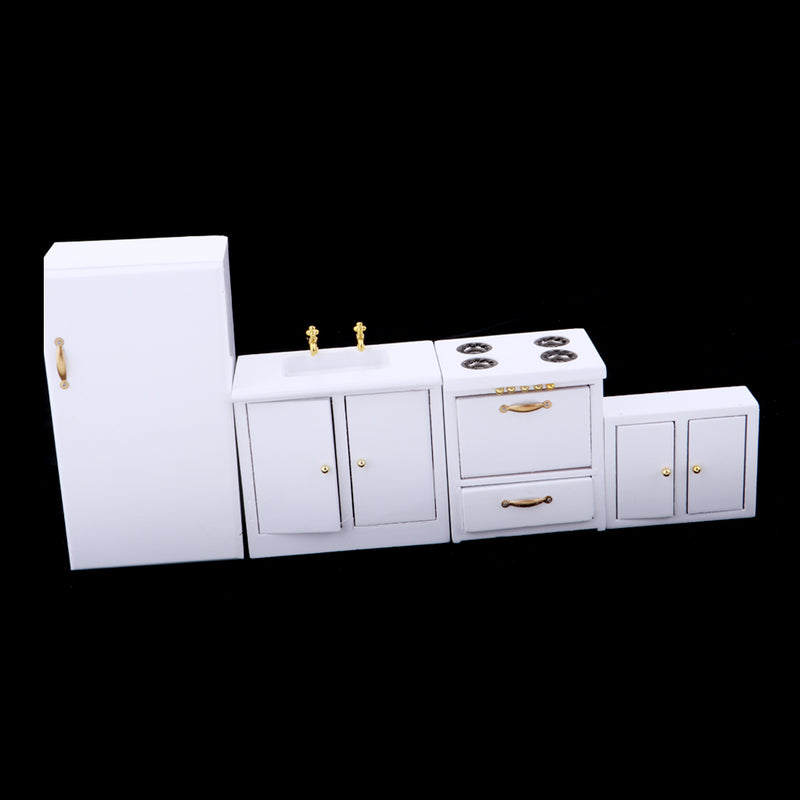 1/12 Scale Dollhouse Furniture Kitchen Kits Refrigerator Cooking Bench Decor