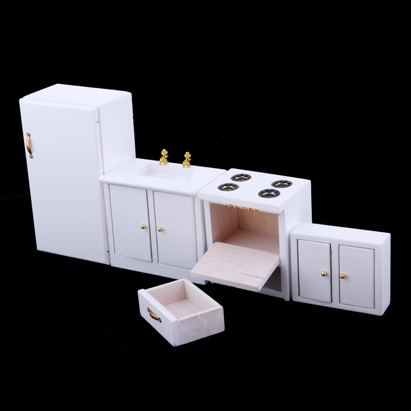 1/12 Scale Dollhouse Furniture Kitchen Kits Refrigerator Cooking Bench Decor