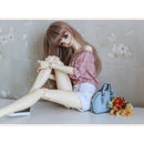 Trendy Bare Shoulder Top Cuffed Shorts Jeans for 1/3 BJD Dollfie LUTS DOD MSD Dolls Clothing Accessories Pink