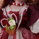 30cm Vintage Porcelain Girl Doll People Figures With Burgundy Dress Clothes