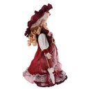 30cm Vintage Porcelain Girl Doll People Figures With Burgundy Dress Clothes