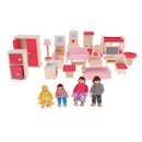 Dollhouse Miniature Wooden Furniture Set Kids Pretend Play Toys with 4 Dolls