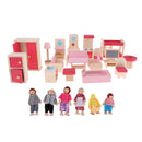 Dollhouse Miniature Wooden Furniture Set Kids Pretend Play Toys with 6 Dolls