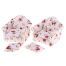 2 Set 1/12 Floral Single Sofa + Cushions Set Furniture for Dolls House Living Room Decoration