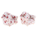 2 Set 1/12 Floral Single Sofa + Cushions Set Furniture for Dolls House Living Room Decoration