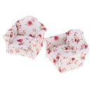 2 Set 1/12 Floral Single Sofa + Cushions Set Furniture for Dolls House Living Room Decoration