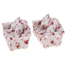2 Set Handcrafts 1/12 Flower Double Sofa + Cushions Set Furniture for Dolls House Living Room Decoration