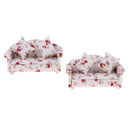2 Set Handcrafts 1/12 Flower Double Sofa + Cushions Set Furniture for Dolls House Living Room Decoration
