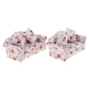 2 Set Handcrafts 1/12 Flower Double Sofa + Cushions Set Furniture for Dolls House Living Room Decoration
