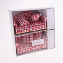2 Set Handcrafts 1/12 Plaid Double Sofa + Cushions Set Furniture for Dolls House Living Room Decoration